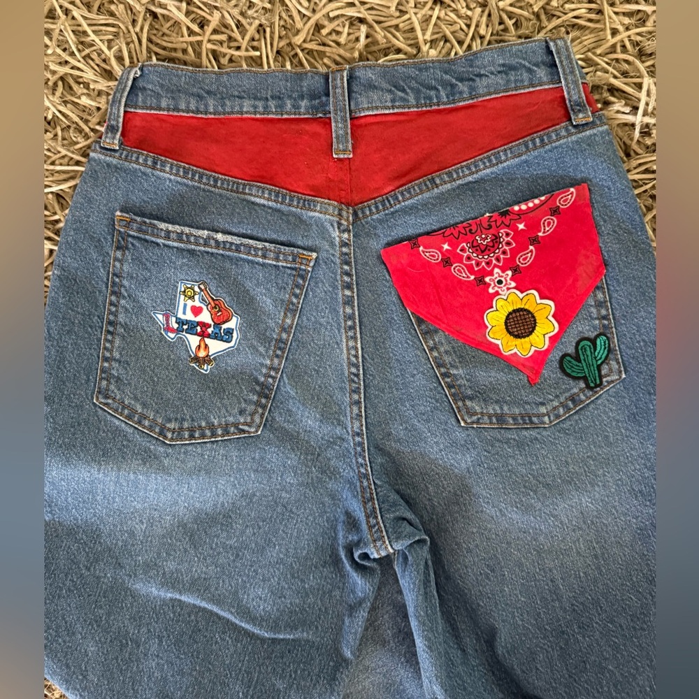 Texas themed hand painted upcycled jeans